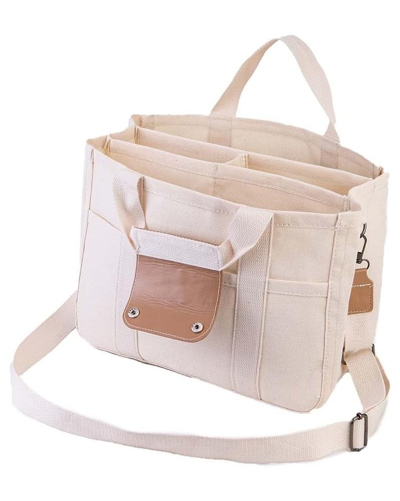 Canvas Tote Bag with Multi Pockets Women Carry Evverything Tote Bag with Compartments Tote Handbag Mommy Bag (Beige) Beige $1...