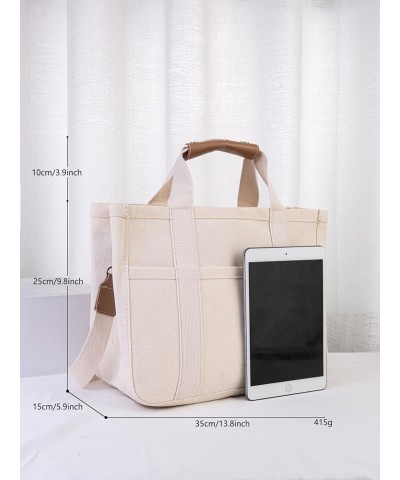 Canvas Tote Bag with Multi Pockets Women Carry Evverything Tote Bag with Compartments Tote Handbag Mommy Bag (Beige) Beige $1...