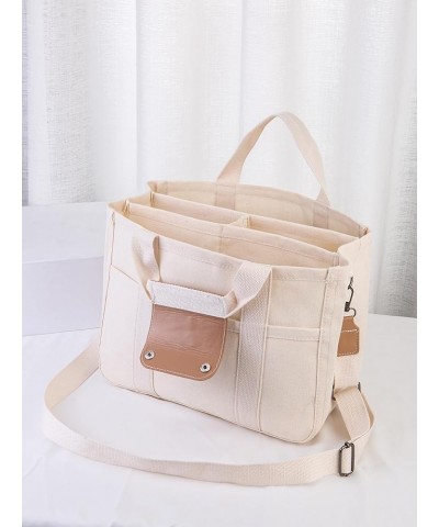 Canvas Tote Bag with Multi Pockets Women Carry Evverything Tote Bag with Compartments Tote Handbag Mommy Bag (Beige) Beige $1...