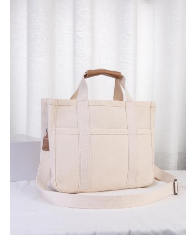 Canvas Tote Bag with Multi Pockets Women Carry Evverything Tote Bag with Compartments Tote Handbag Mommy Bag (Beige) Beige $1...