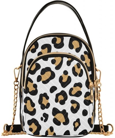 White Yellow Leopard Print Crossbody Bag Small Shoulder Handbags Leather Purse for Women $10.66 Crossbody Bags