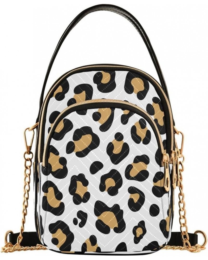 White Yellow Leopard Print Crossbody Bag Small Shoulder Handbags Leather Purse for Women $10.66 Crossbody Bags