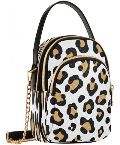 White Yellow Leopard Print Crossbody Bag Small Shoulder Handbags Leather Purse for Women $10.66 Crossbody Bags