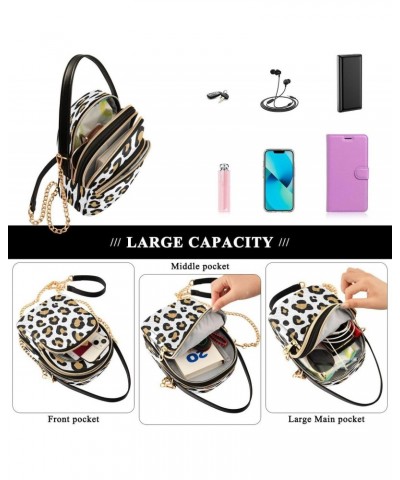 White Yellow Leopard Print Crossbody Bag Small Shoulder Handbags Leather Purse for Women $10.66 Crossbody Bags