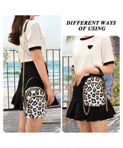 White Yellow Leopard Print Crossbody Bag Small Shoulder Handbags Leather Purse for Women $10.66 Crossbody Bags