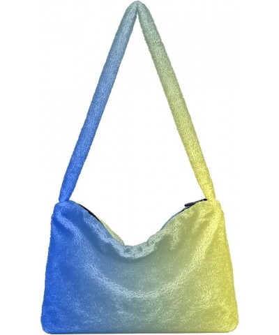 Gradient Color Women Designer Hobo Bags, Furry Tote Women Single Shoulder Bag Blue Yellow Gradient1 $8.82 Totes