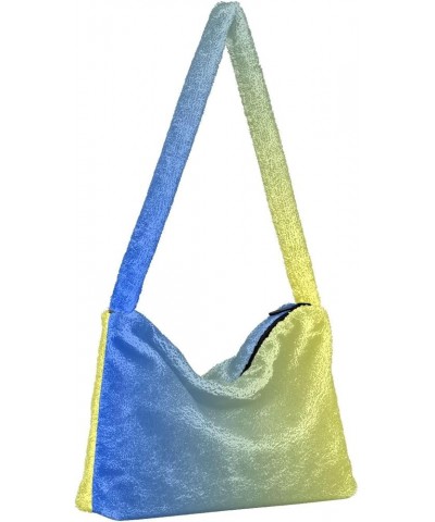 Gradient Color Women Designer Hobo Bags, Furry Tote Women Single Shoulder Bag Blue Yellow Gradient1 $8.82 Totes