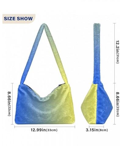 Gradient Color Women Designer Hobo Bags, Furry Tote Women Single Shoulder Bag Blue Yellow Gradient1 $8.82 Totes