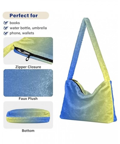 Gradient Color Women Designer Hobo Bags, Furry Tote Women Single Shoulder Bag Blue Yellow Gradient1 $8.82 Totes