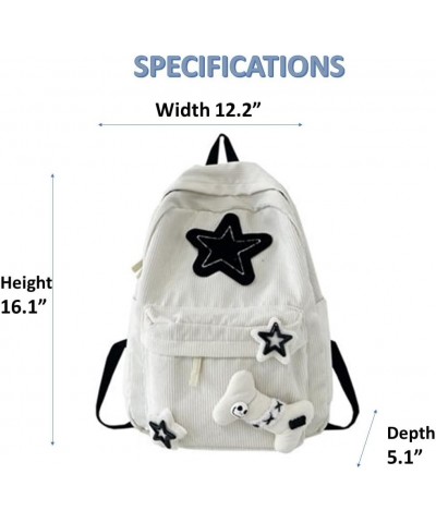 Kawaii Backpack with Cute Star Patches Spacious Rucksack Fashion Stylish Trendy Casual (White) White $20.64 Backpacks