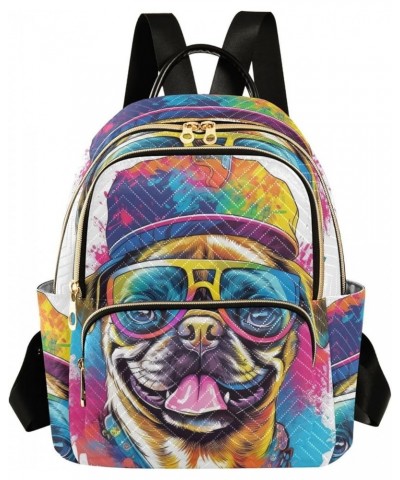 Small Fashion Backpack for Women Rainbow Pug Pastel Print Ladies Travel Daypack Aesthetic Shoulder Bag 11.4×6.1×14.1 IN $15.6...