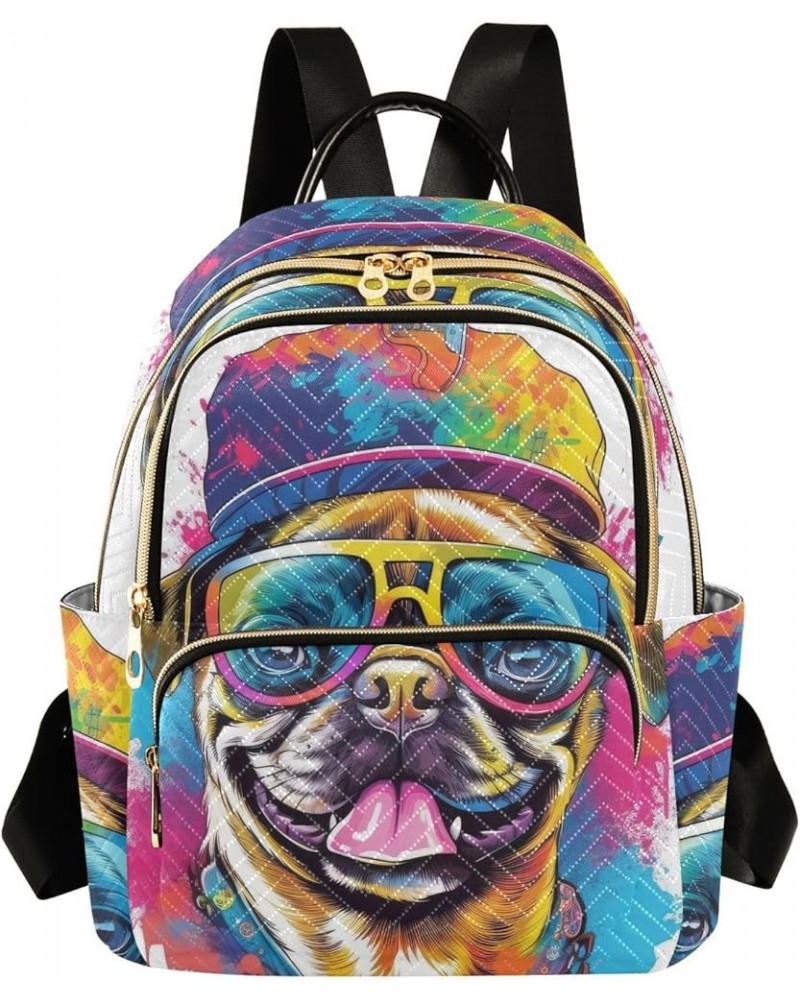 Small Fashion Backpack for Women Rainbow Pug Pastel Print Ladies Travel Daypack Aesthetic Shoulder Bag 11.4×6.1×14.1 IN $15.6...