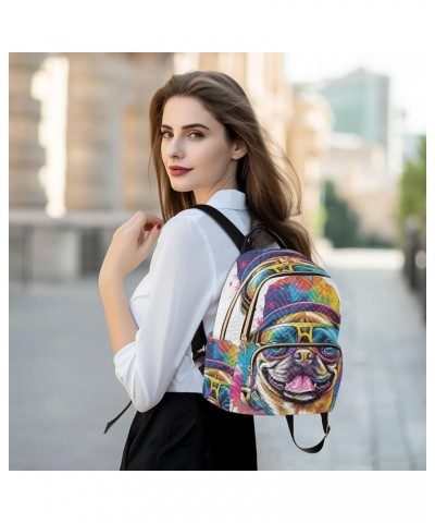 Small Fashion Backpack for Women Rainbow Pug Pastel Print Ladies Travel Daypack Aesthetic Shoulder Bag 11.4×6.1×14.1 IN $15.6...