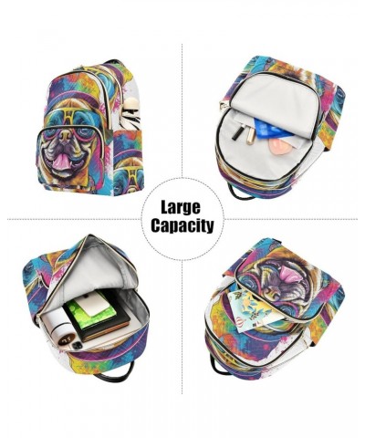 Small Fashion Backpack for Women Rainbow Pug Pastel Print Ladies Travel Daypack Aesthetic Shoulder Bag 11.4×6.1×14.1 IN $15.6...