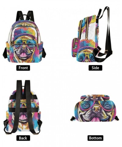 Small Fashion Backpack for Women Rainbow Pug Pastel Print Ladies Travel Daypack Aesthetic Shoulder Bag 11.4×6.1×14.1 IN $15.6...