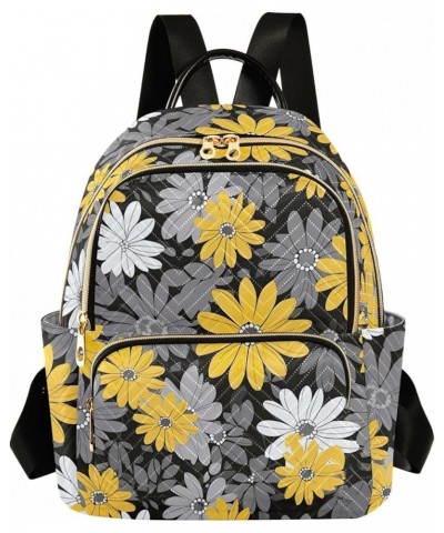 White Yellow Gray Daisy Floral Backpack Purse for Women Small Travel Bag Fashion Daypack M 202a1976 M(11.4"x6.1"x14.17") 202a...