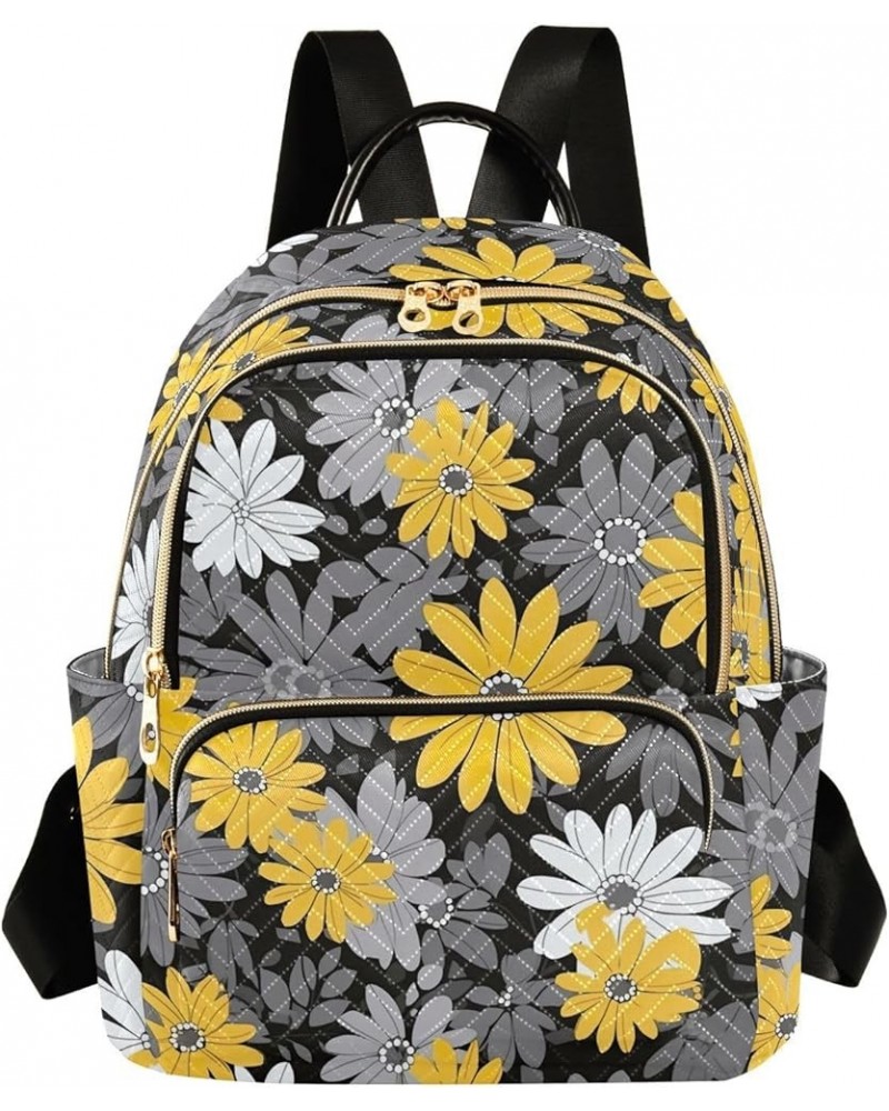 White Yellow Gray Daisy Floral Backpack Purse for Women Small Travel Bag Fashion Daypack M 202a1976 M(11.4"x6.1"x14.17") 202a...