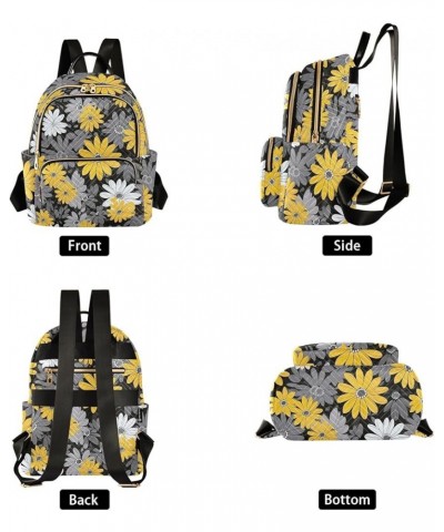 White Yellow Gray Daisy Floral Backpack Purse for Women Small Travel Bag Fashion Daypack M 202a1976 M(11.4"x6.1"x14.17") 202a...