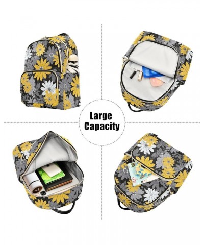 White Yellow Gray Daisy Floral Backpack Purse for Women Small Travel Bag Fashion Daypack M 202a1976 M(11.4"x6.1"x14.17") 202a...