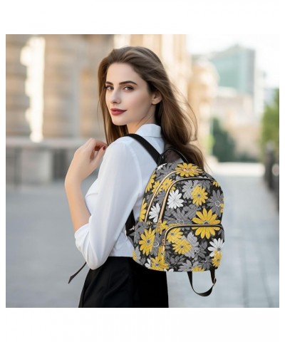 White Yellow Gray Daisy Floral Backpack Purse for Women Small Travel Bag Fashion Daypack M 202a1976 M(11.4"x6.1"x14.17") 202a...