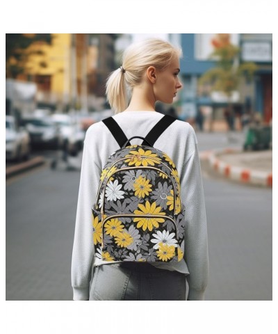 White Yellow Gray Daisy Floral Backpack Purse for Women Small Travel Bag Fashion Daypack M 202a1976 M(11.4"x6.1"x14.17") 202a...