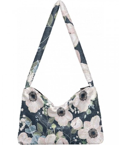 Floral Watercolor Furry Tote Bag for Women Crossbody Bag Casual Shoulder Handbags Hobo Purse with Zipper for Fall $12.17 Totes