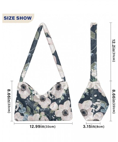 Floral Watercolor Furry Tote Bag for Women Crossbody Bag Casual Shoulder Handbags Hobo Purse with Zipper for Fall $12.17 Totes