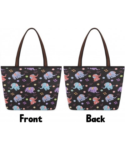 Cartoon Elephant Love Heart Large Tote Bag For Women Shoulder Handbags with Zippper Top Handle Satchel Bags for Shopping Trav...