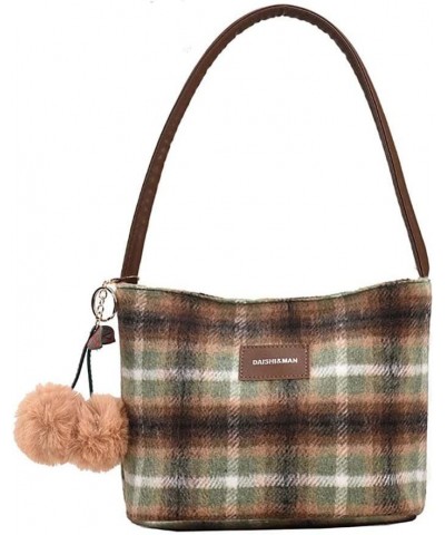 Woolen bag retro colored plaid underarm shoulder bag handbag women's bag tote bag Green $24.75 Totes