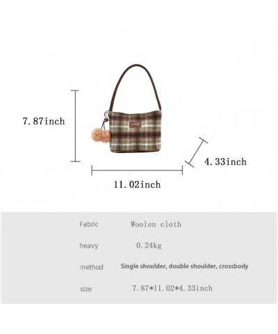 Woolen bag retro colored plaid underarm shoulder bag handbag women's bag tote bag Green $24.75 Totes