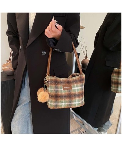 Woolen bag retro colored plaid underarm shoulder bag handbag women's bag tote bag Green $24.75 Totes