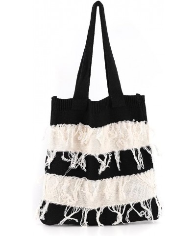 Crochet Tote Bag Cute Aesthetic Hobo Bag Tassel Knitted Shoulder Bag Y2k Knit Bags Purse Shopping Hollow Bag for Women Black ...