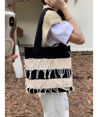 Crochet Tote Bag Cute Aesthetic Hobo Bag Tassel Knitted Shoulder Bag Y2k Knit Bags Purse Shopping Hollow Bag for Women Black ...