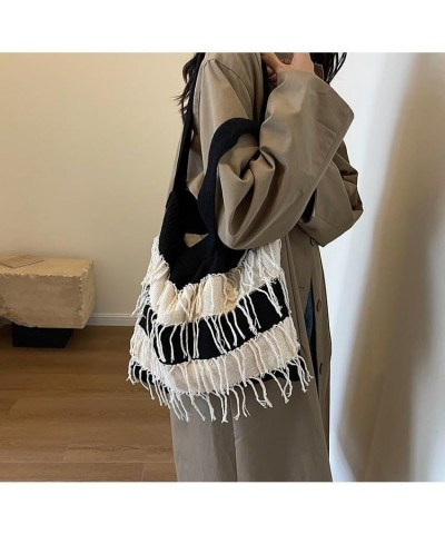 Crochet Tote Bag Cute Aesthetic Hobo Bag Tassel Knitted Shoulder Bag Y2k Knit Bags Purse Shopping Hollow Bag for Women Black ...