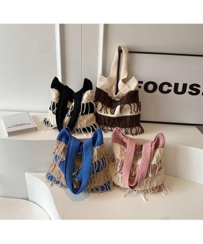 Crochet Tote Bag Cute Aesthetic Hobo Bag Tassel Knitted Shoulder Bag Y2k Knit Bags Purse Shopping Hollow Bag for Women Black ...