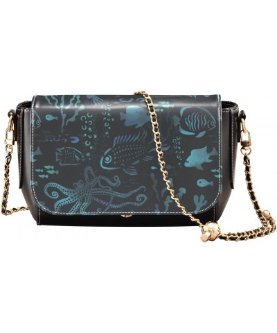 Marine Animals Blue Shoulder Bag For Dating for Women Fall Black Bags with Credit Card Slots Small Black Purse $22.79 Shoulde...