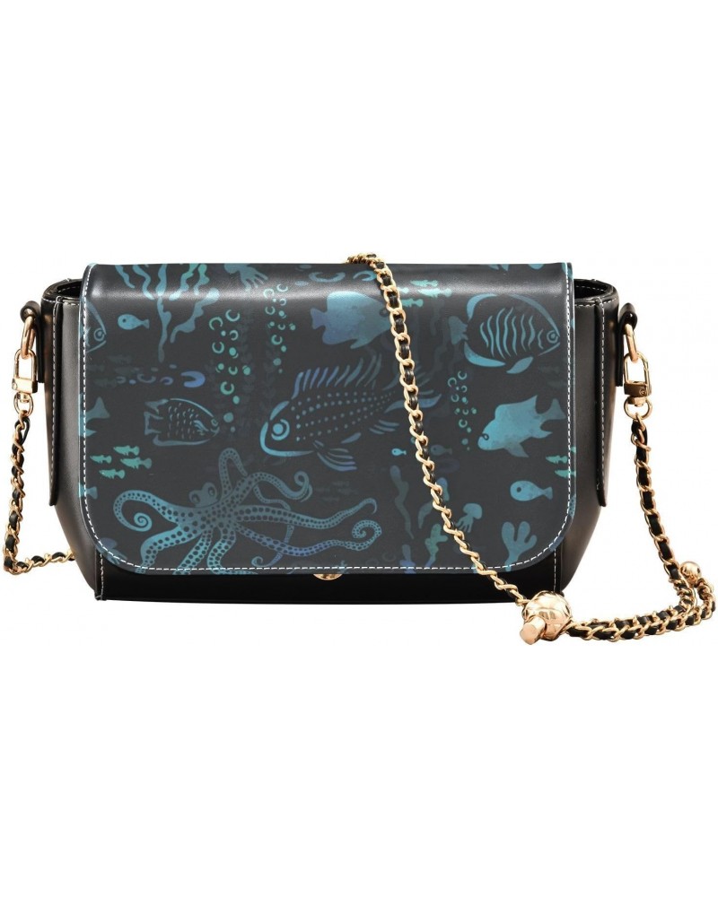 Marine Animals Blue Shoulder Bag For Dating for Women Fall Black Bags with Credit Card Slots Small Black Purse $22.79 Shoulde...