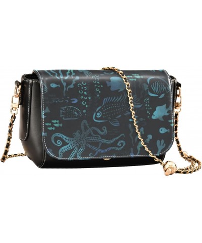 Marine Animals Blue Shoulder Bag For Dating for Women Fall Black Bags with Credit Card Slots Small Black Purse $22.79 Shoulde...