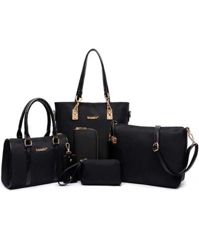 Women Ladies 6 Pcs Handbag Set Hobo Top Handle Bag Totes Satchels Crossbody Shoulder Bags and Purse Clutch Black $17.63 Totes