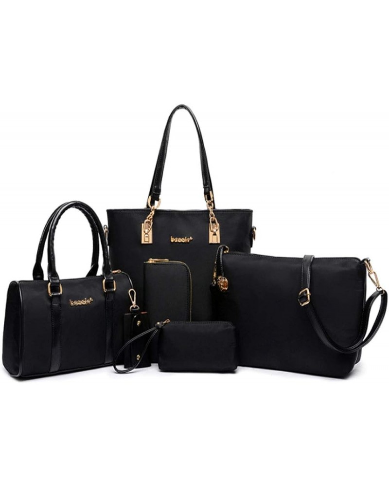 Women Ladies 6 Pcs Handbag Set Hobo Top Handle Bag Totes Satchels Crossbody Shoulder Bags and Purse Clutch Black $17.63 Totes