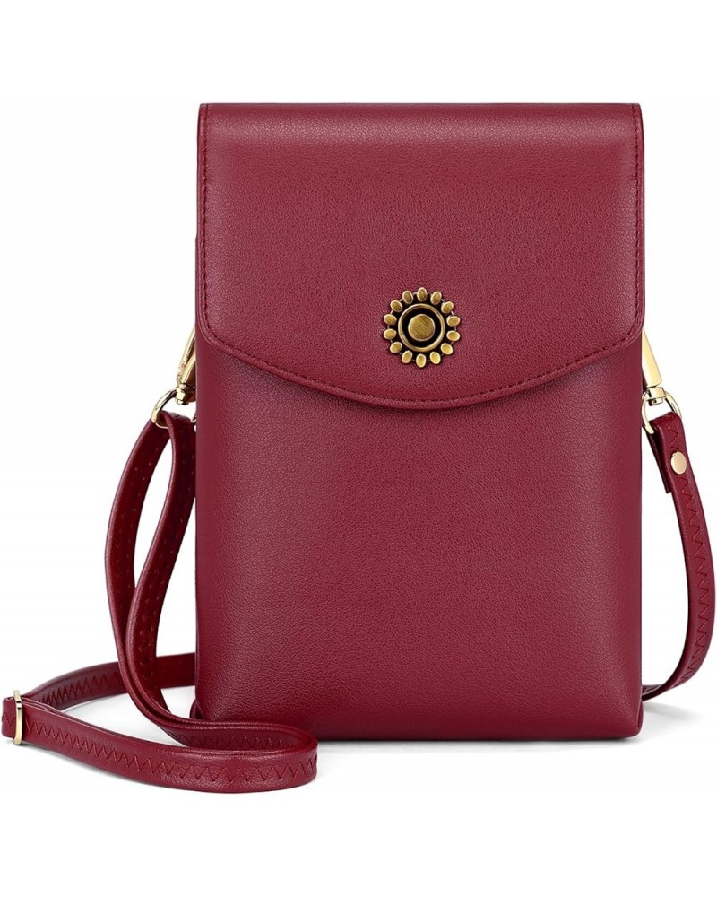 Small Crossbody Cell Phone Bag for Women, Leather Shoulder Bag Card Holder Phone Wallet Purse Z01-wine Red $13.50 Crossbody Bags