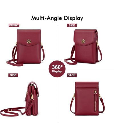 Small Crossbody Cell Phone Bag for Women, Leather Shoulder Bag Card Holder Phone Wallet Purse Z01-wine Red $13.50 Crossbody Bags