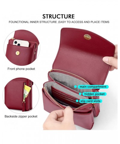 Small Crossbody Cell Phone Bag for Women, Leather Shoulder Bag Card Holder Phone Wallet Purse Z01-wine Red $13.50 Crossbody Bags