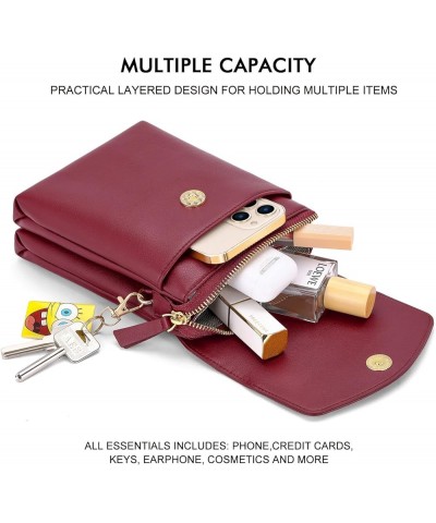 Small Crossbody Cell Phone Bag for Women, Leather Shoulder Bag Card Holder Phone Wallet Purse Z01-wine Red $13.50 Crossbody Bags