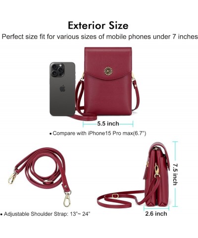 Small Crossbody Cell Phone Bag for Women, Leather Shoulder Bag Card Holder Phone Wallet Purse Z01-wine Red $13.50 Crossbody Bags