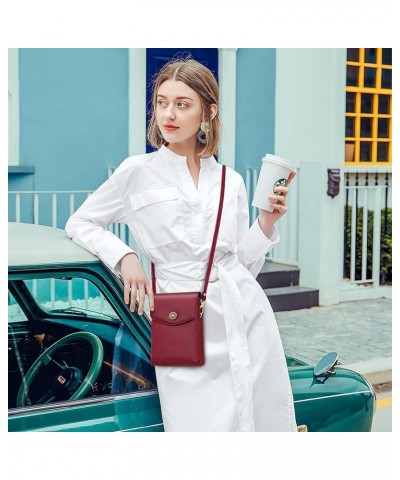 Small Crossbody Cell Phone Bag for Women, Leather Shoulder Bag Card Holder Phone Wallet Purse Z01-wine Red $13.50 Crossbody Bags