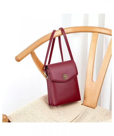 Small Crossbody Cell Phone Bag for Women, Leather Shoulder Bag Card Holder Phone Wallet Purse Z01-wine Red $13.50 Crossbody Bags