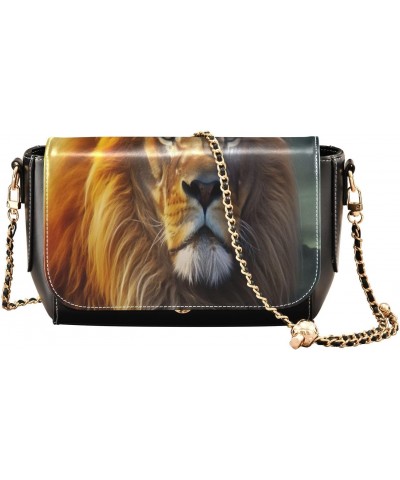 Beautiful Lion Leather Crossbody Bag for Women Small Handbag with Chain Strap, Flip-Top Crossbody Purse $21.19 Crossbody Bags