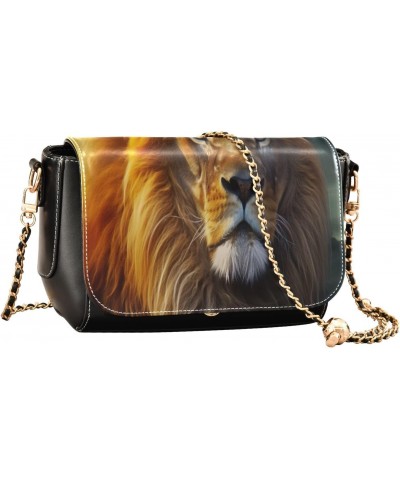 Beautiful Lion Leather Crossbody Bag for Women Small Handbag with Chain Strap, Flip-Top Crossbody Purse $21.19 Crossbody Bags