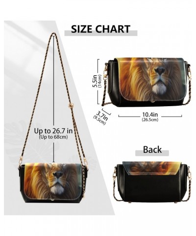 Beautiful Lion Leather Crossbody Bag for Women Small Handbag with Chain Strap, Flip-Top Crossbody Purse $21.19 Crossbody Bags